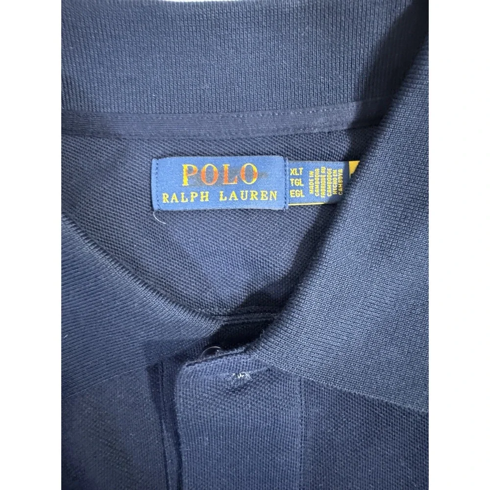NWOT Polo Ralph Lauren SKI Tourney Print Mesh Knit Collared Polo Shirt Navy XLT